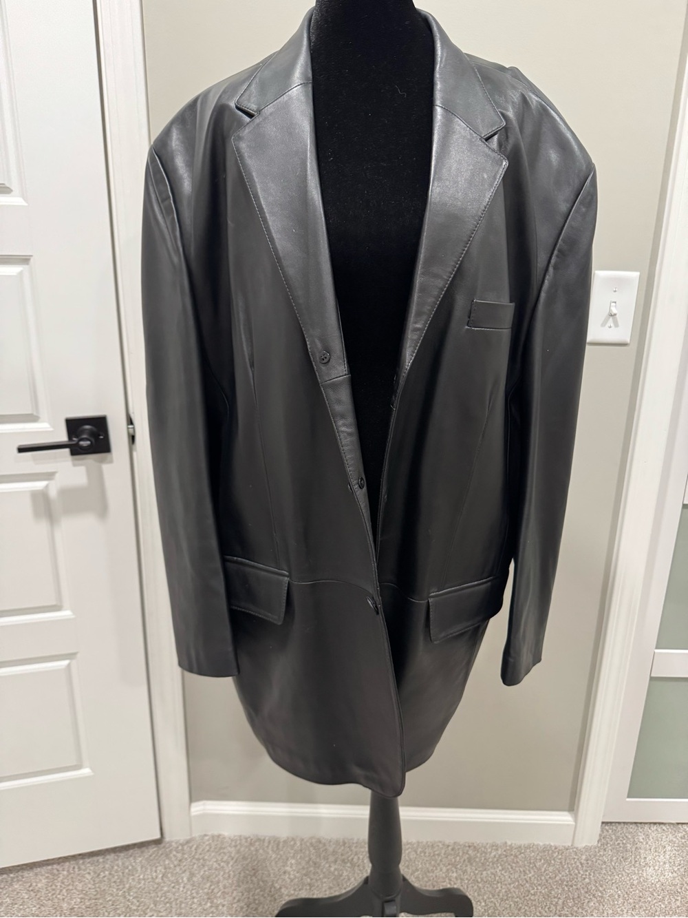 Men's Black Leather Blazer Jacket